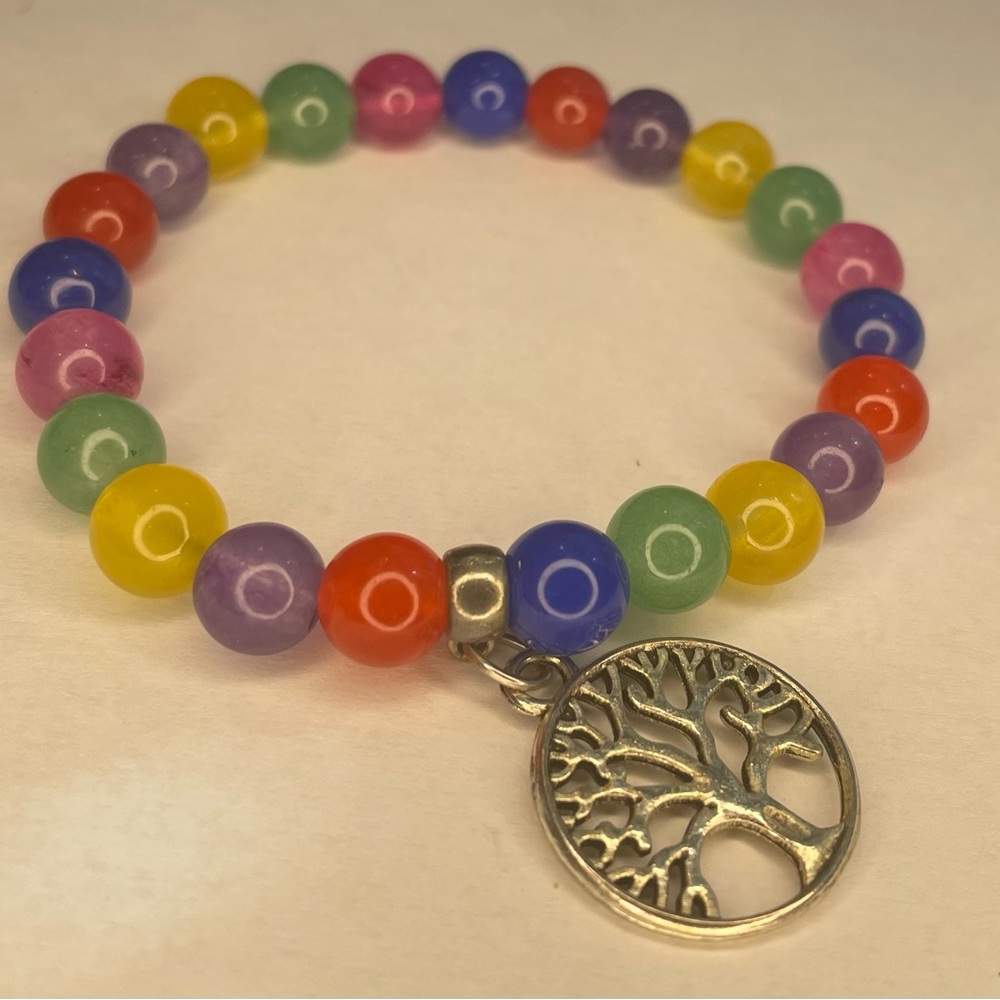 Multicolor Beaded Bracelet with Tree of Life Charm